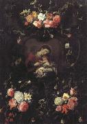 Daniel Seghers Garland of Flowers,with the Virgin and Child Spain oil painting reproduction